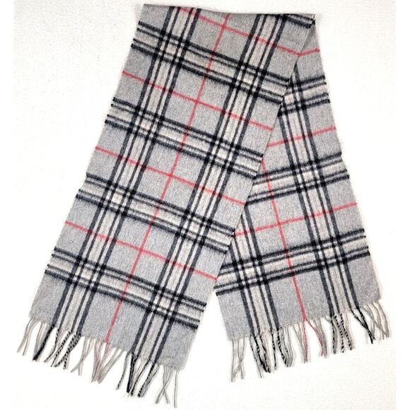 Vintage Woodward & Lothrop 100% Cashmere Gray Plaid Scarf Made In West Germany - Picture 1 of 7